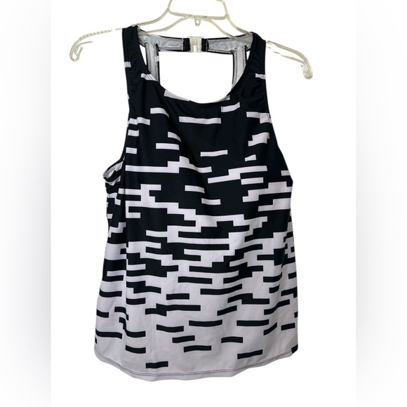 Nanu Black White Patterned High Neck Tank Bathing Suit Top NWT - Picture 1 of 7